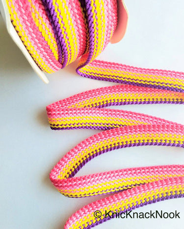 Pink, Yellow And Purple Thread Lace Trim, Basket Weave